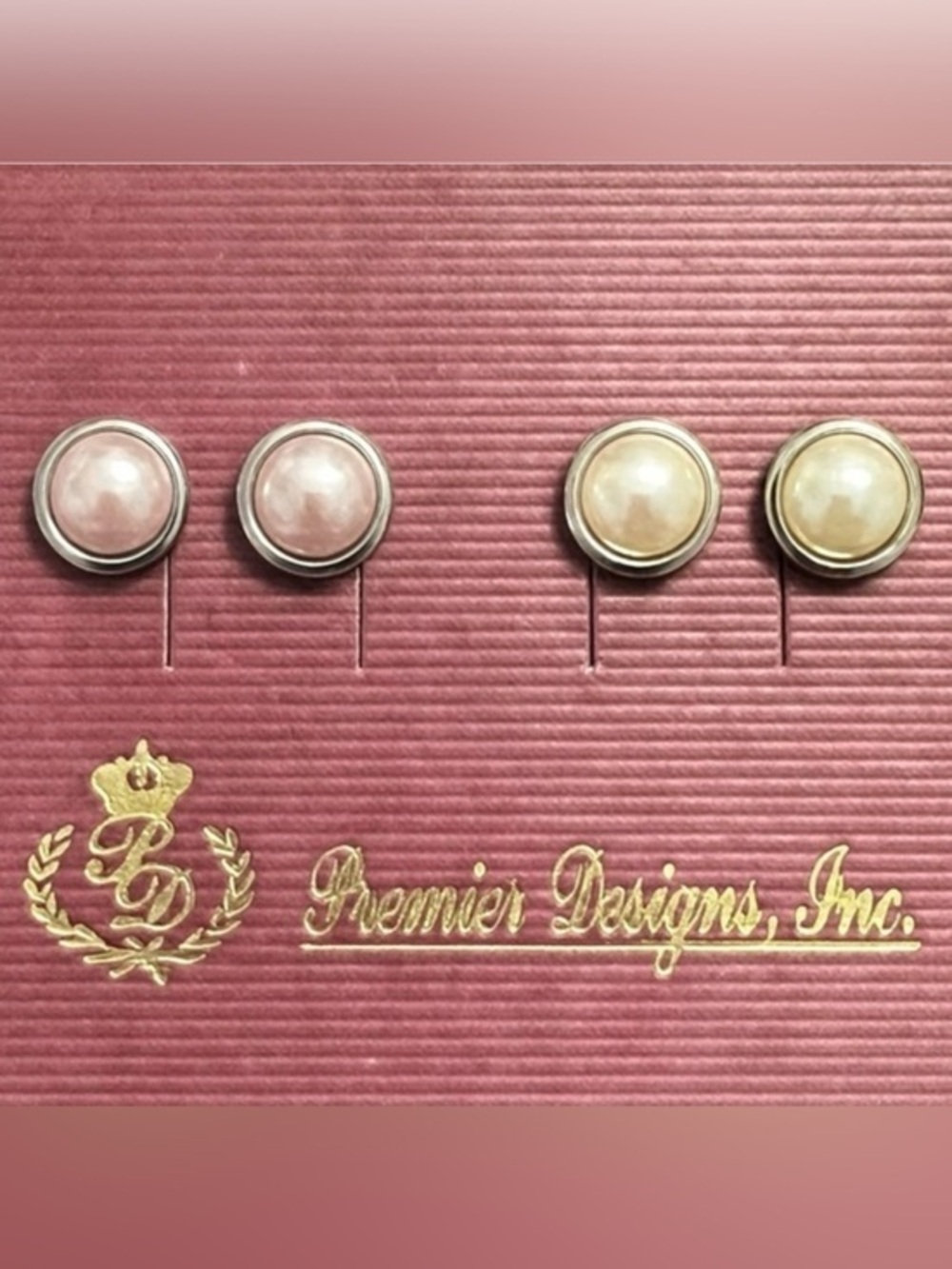 Premier Designs Two Pair Mabe Pearl Pink/Cream Post Back Earrings NWOT -.5" #488